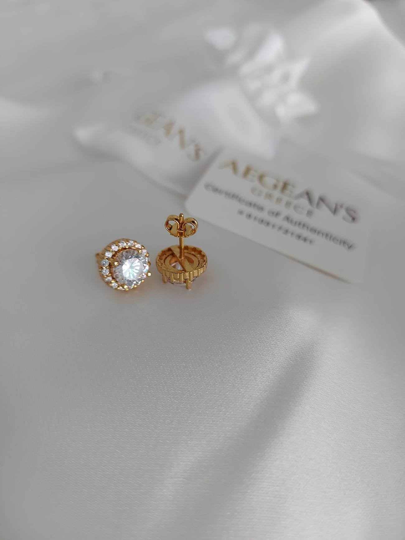 ELENA - Luxurious Gold-Plated Round Stud Earrings with French Cubic Zirconia Stones
