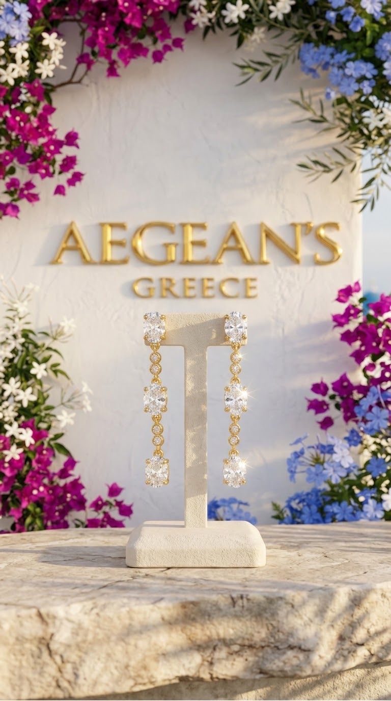ANASTASIA - Luxurious Long Gold-Plated Drop Earrings with Oval and Round Stones