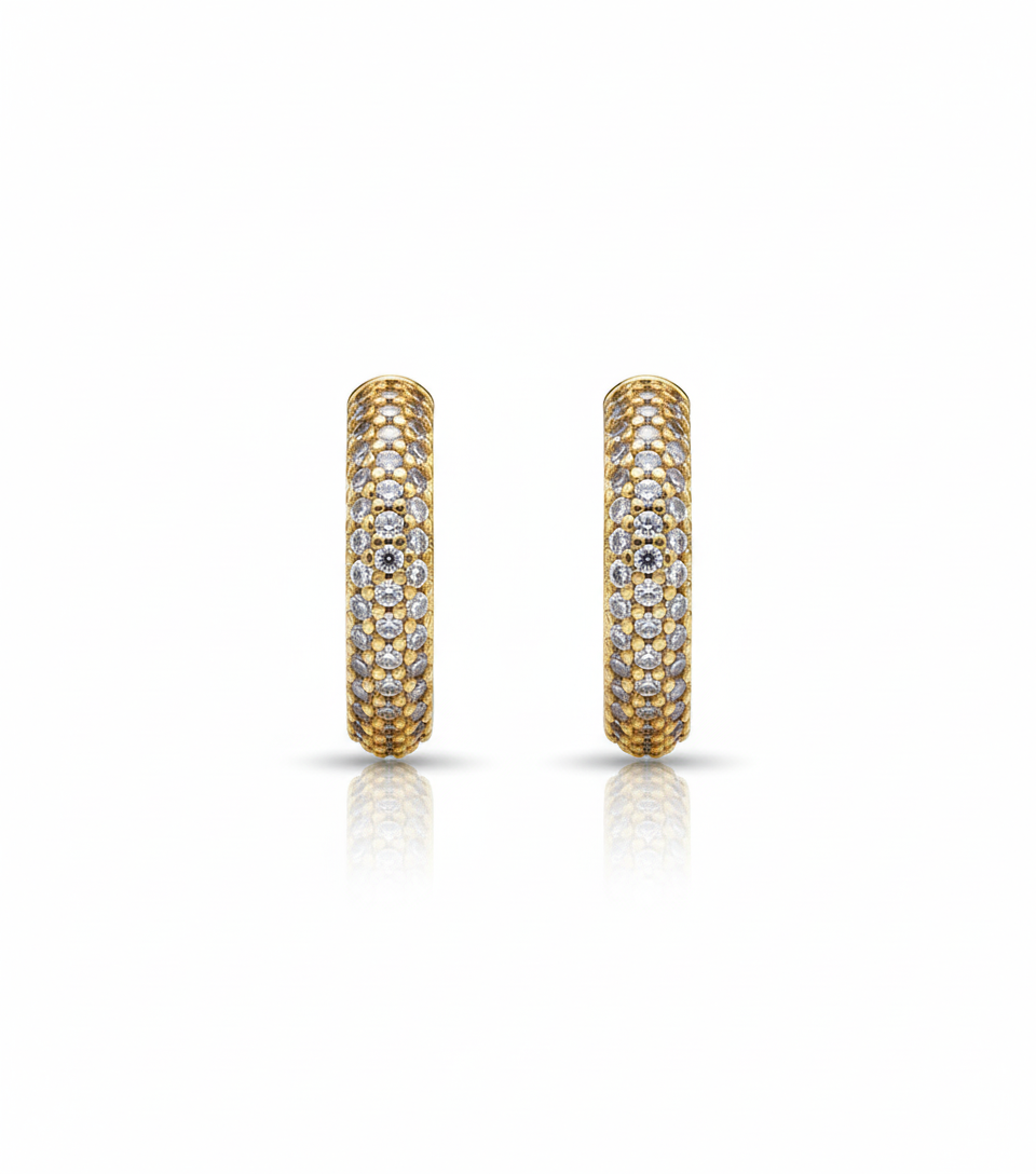 ⁠Ophelia 15mm 18K gold-plated C hoop earrings with white cubic zirconia stones by Aegean's Greece⁠