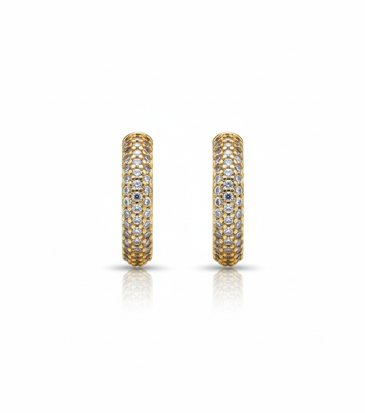 ⁠Ophelia 15mm 18K gold-plated C hoop earrings with white cubic zirconia stones by Aegean's Greece⁠